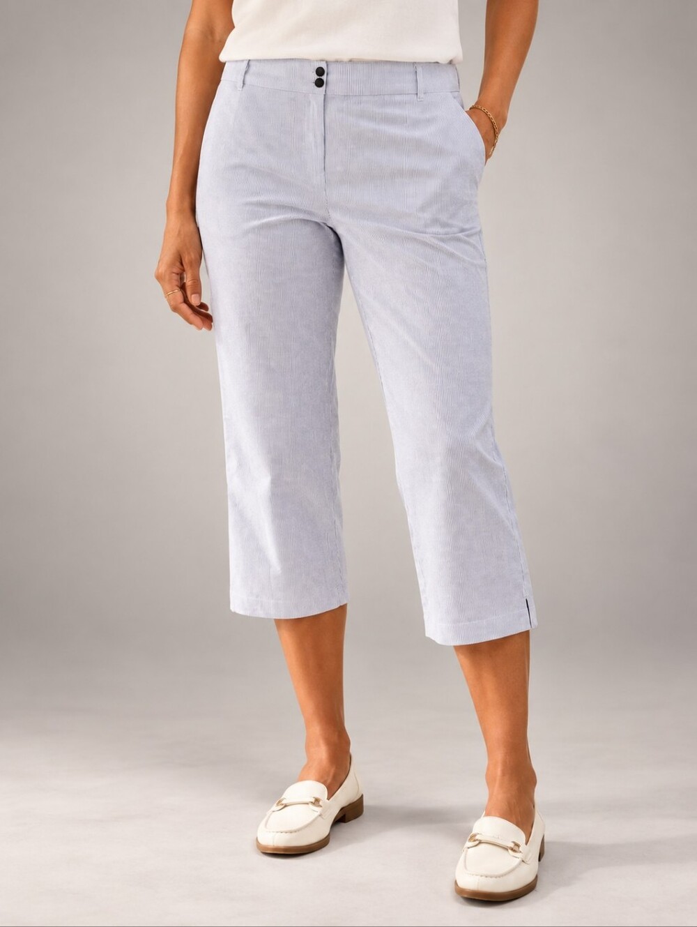 Karen Scott 20W NWT Striped Cotton Stretch Capri Pants Pinstripe